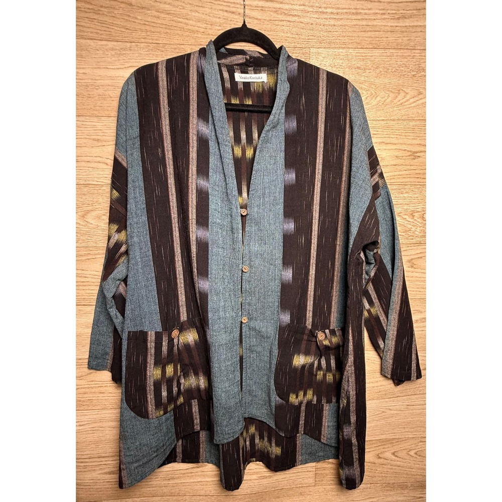 Yasuko Kurisaka Handcrafted Ikat Jacket Boho Lagenlook Textured Slow Fashion